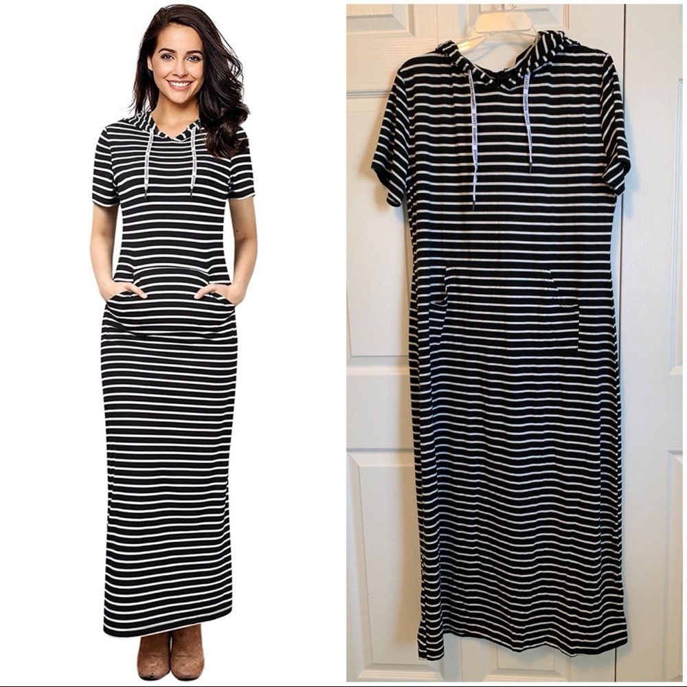 NWT Striped Hooded Maxi Dress